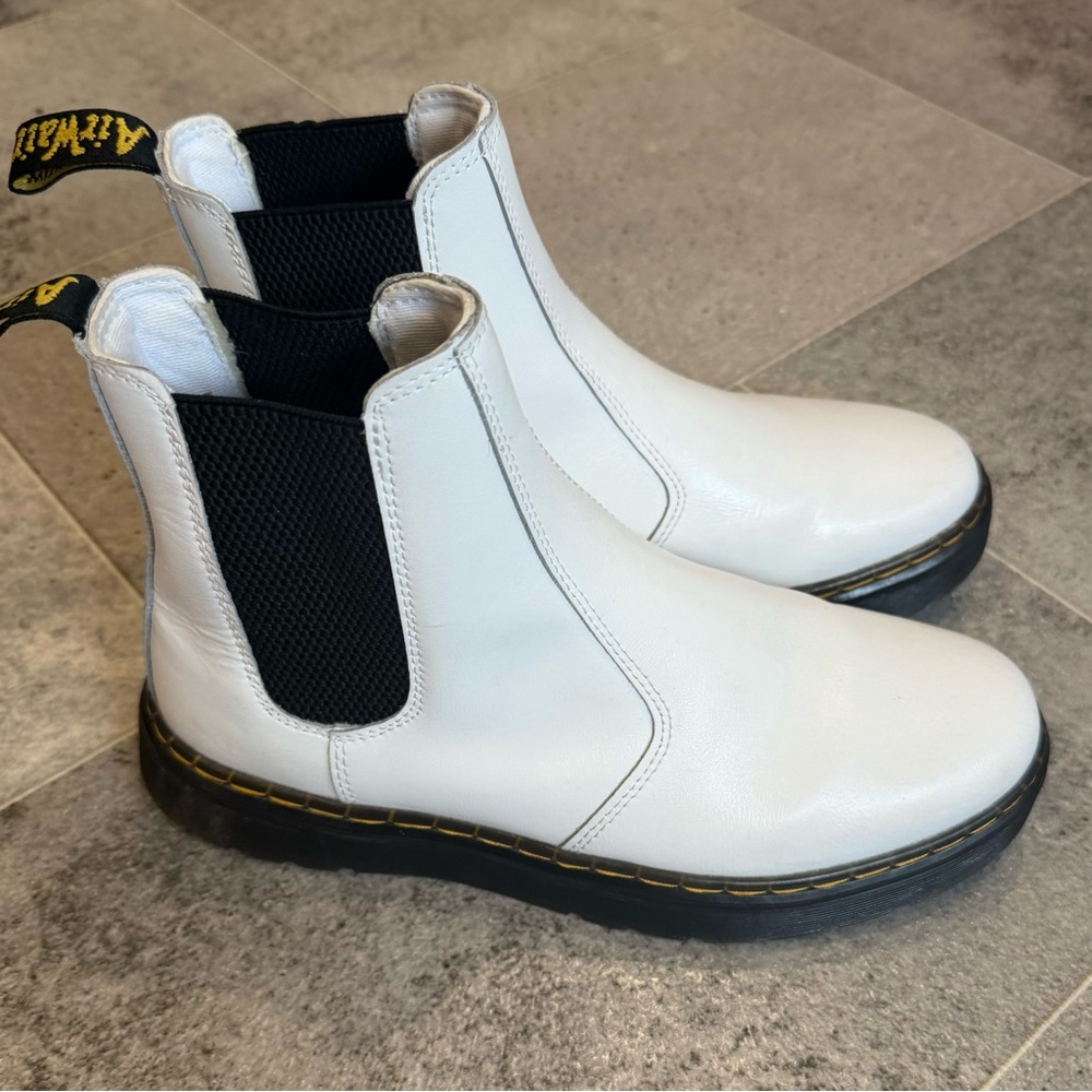 Dr. Martens White Chelsea Boots with Black Elastic